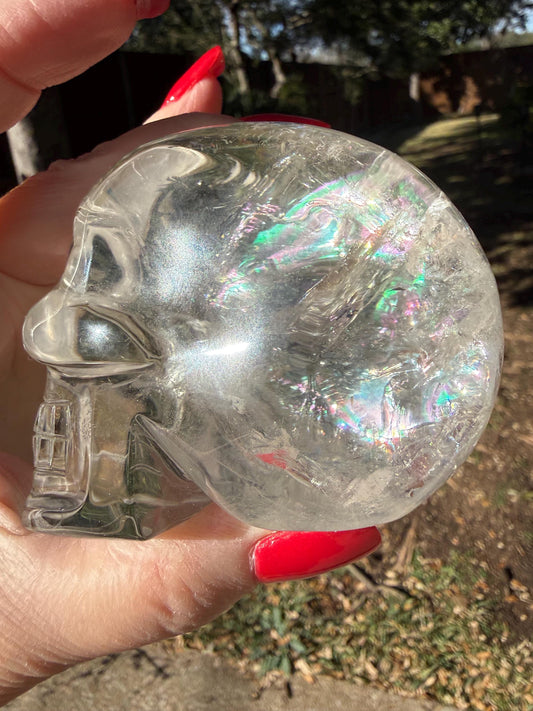 Lemurian Quartz stunning skull carving, high vibration crystals, altar, 3.1”, St. Michael