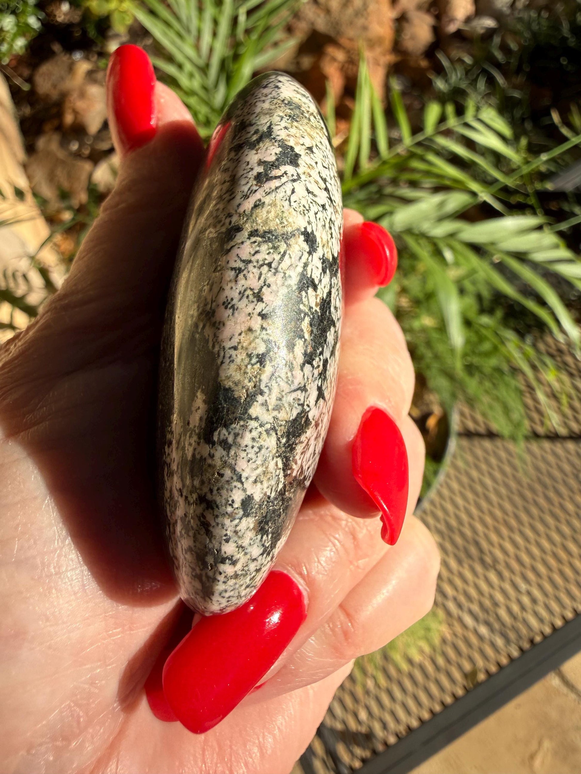 Extra-Large Snowflake Obsidian Palm Stone, 3.1”, gift, altar, high frequency crystals