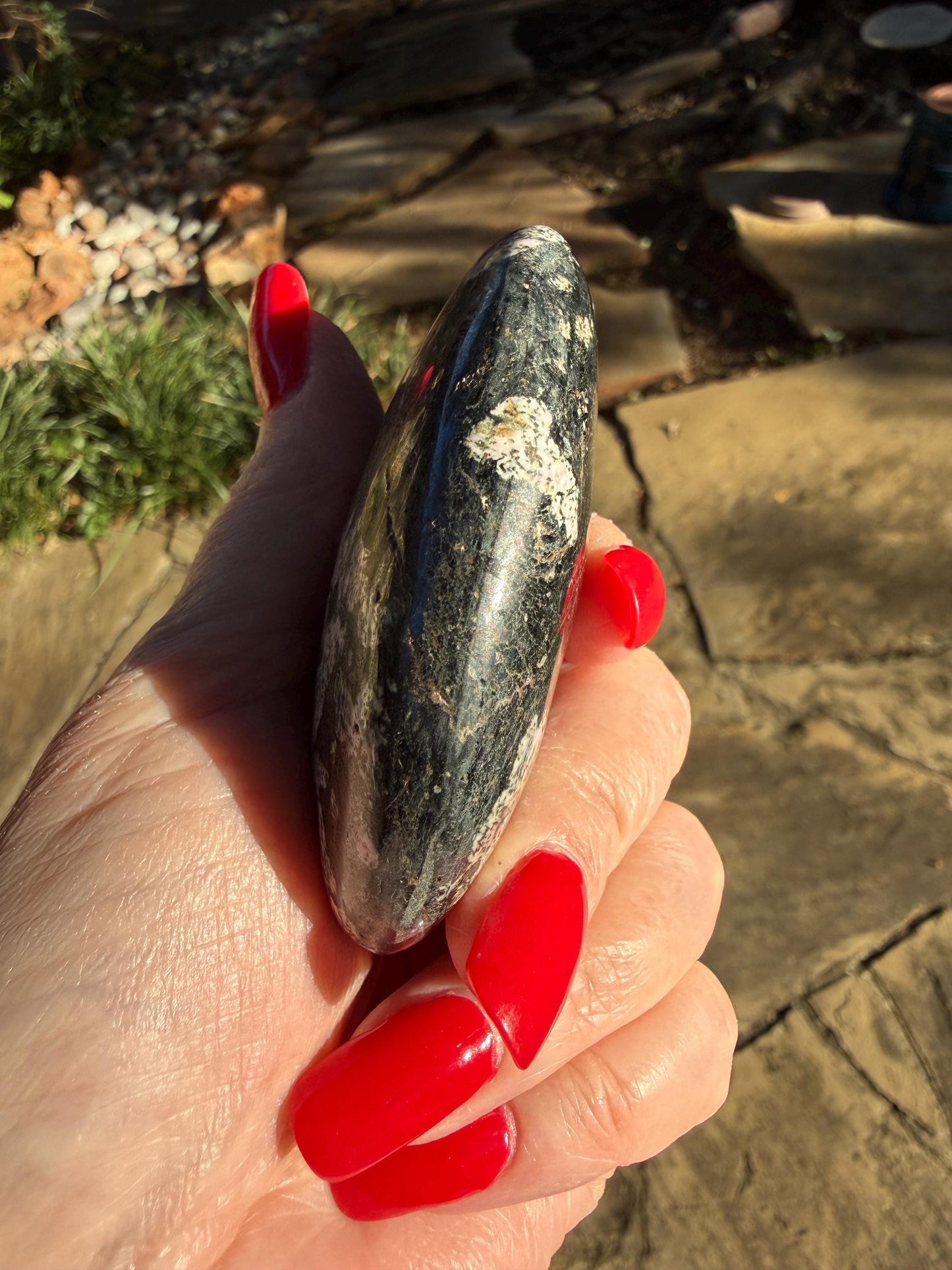 Extra-Large Snowflake Obsidian Palm Stone, 3.1”, gift, altar, high frequency crystals