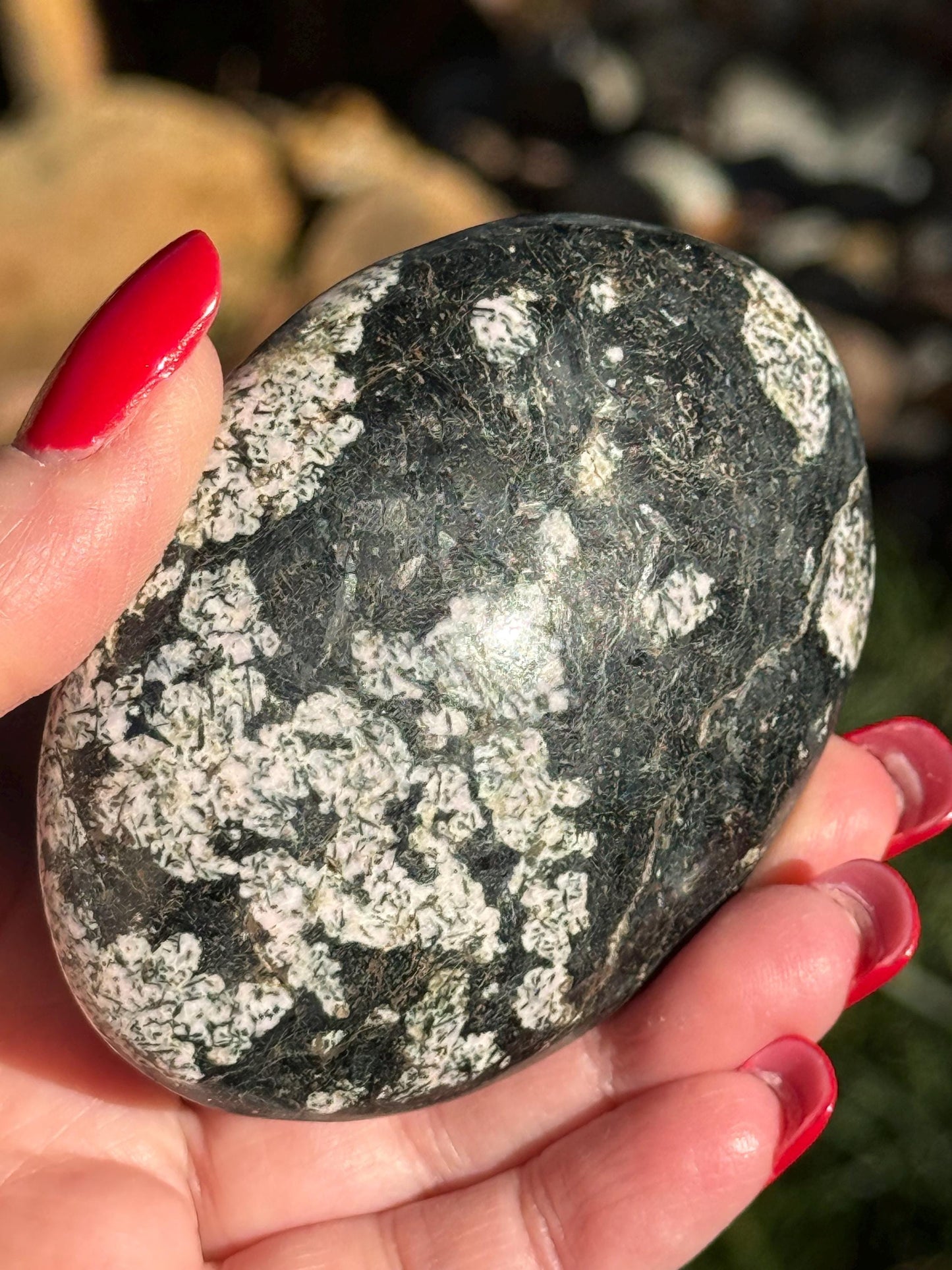 Extra-Large Snowflake Obsidian Palm Stone, 3.1”, gift, altar, high frequency crystals