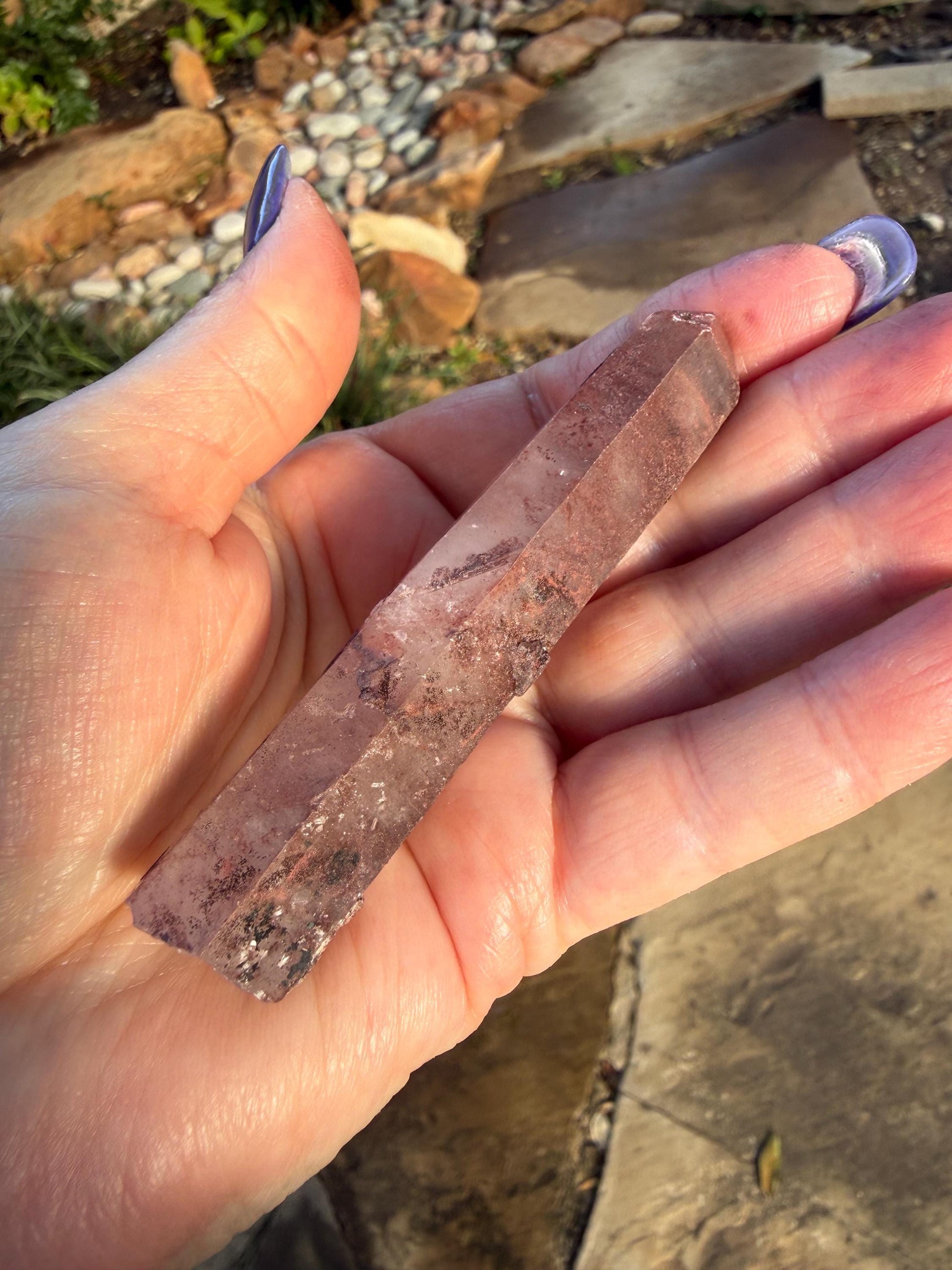 Purple Dragon Lemurian Wand, new, high quality, striations, crystal healing, 3.3”, hematite, premium