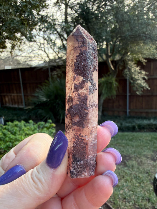 Purple Dragon Lemurian Wand, new, high quality, striations, crystal healing, 3.3”, hematite, premium