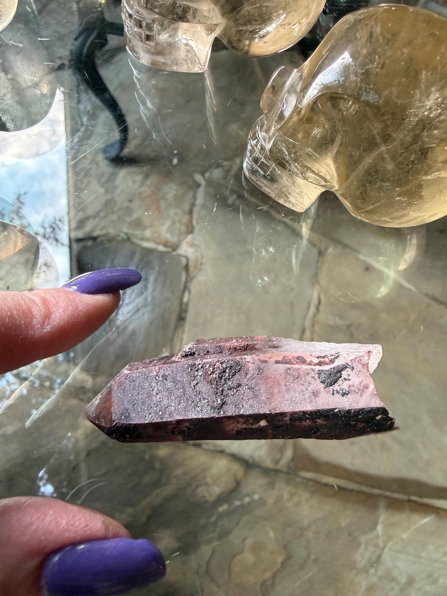 Purple Dragon Lemurian Wand, new, high quality, striations, crystal healing, 2.5”, hematite, premium