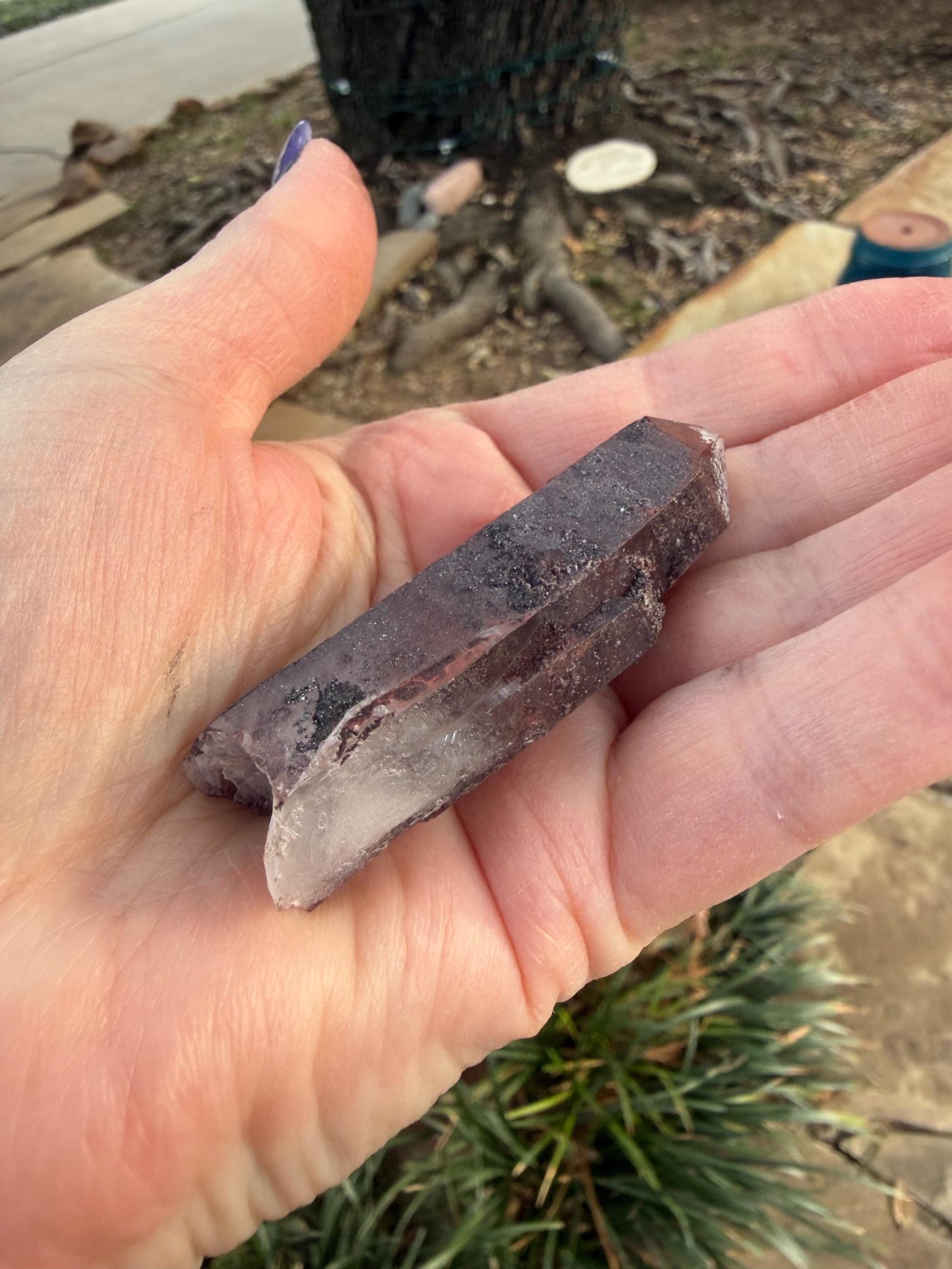 Purple Dragon Lemurian Wand, new, high quality, striations, crystal healing, 2.5”, hematite, premium