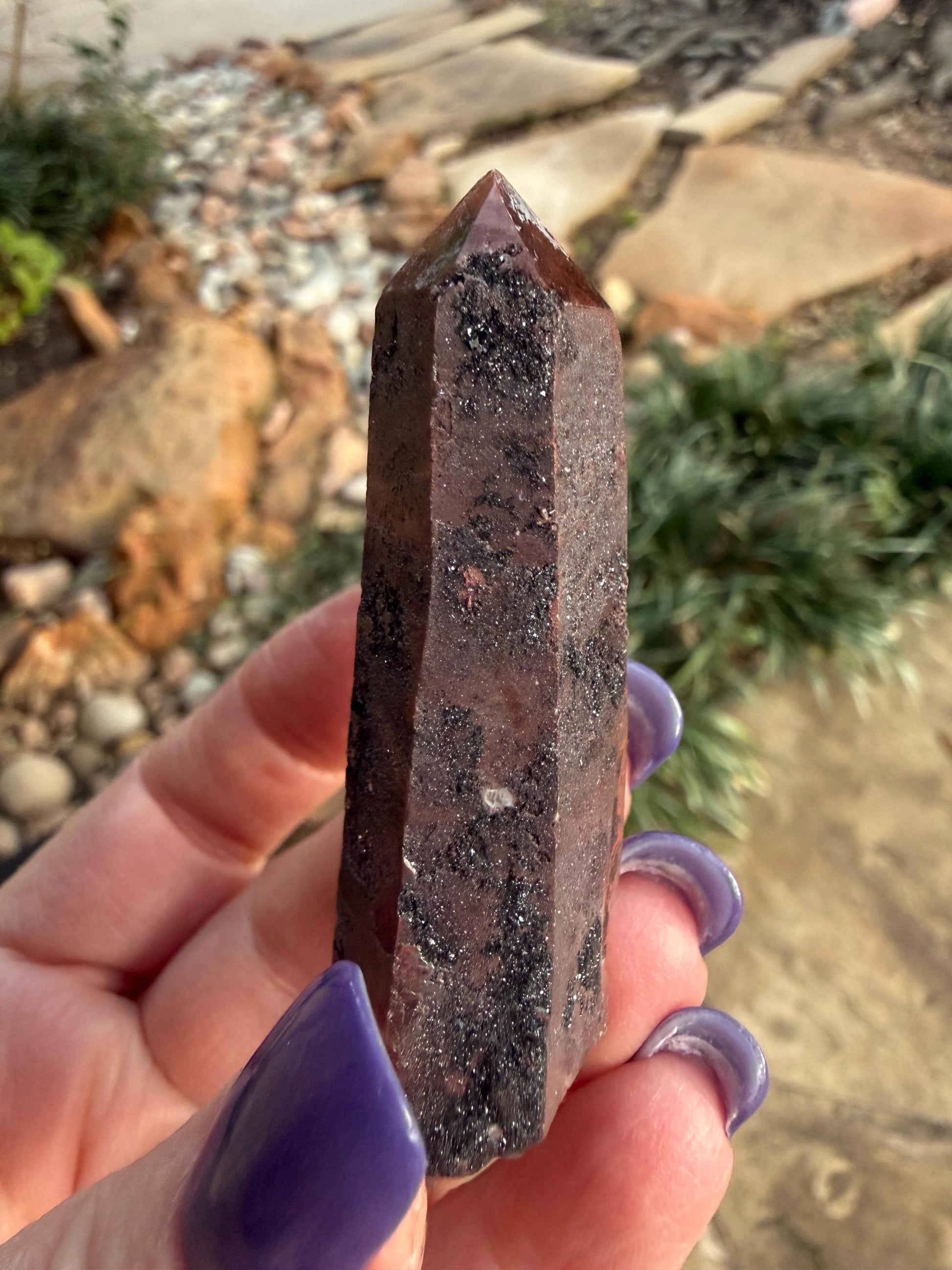 Purple Dragon Lemurian Wand, new, high quality, striations, crystal healing, 2.5”, hematite, premium