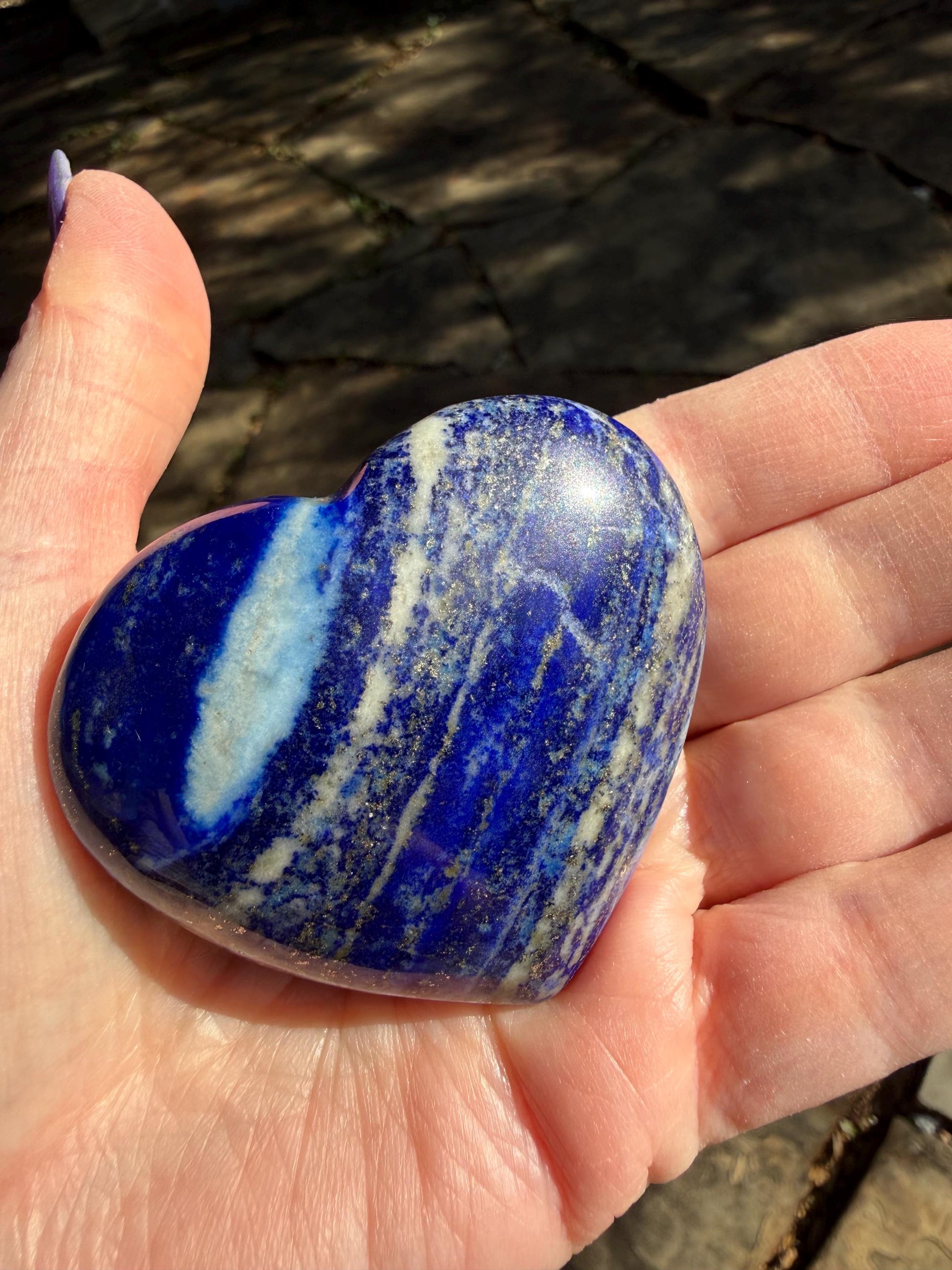 Lapis Lazuli Heart, gold pyrite flash, 2.5”, high vibration crystal healing, altar