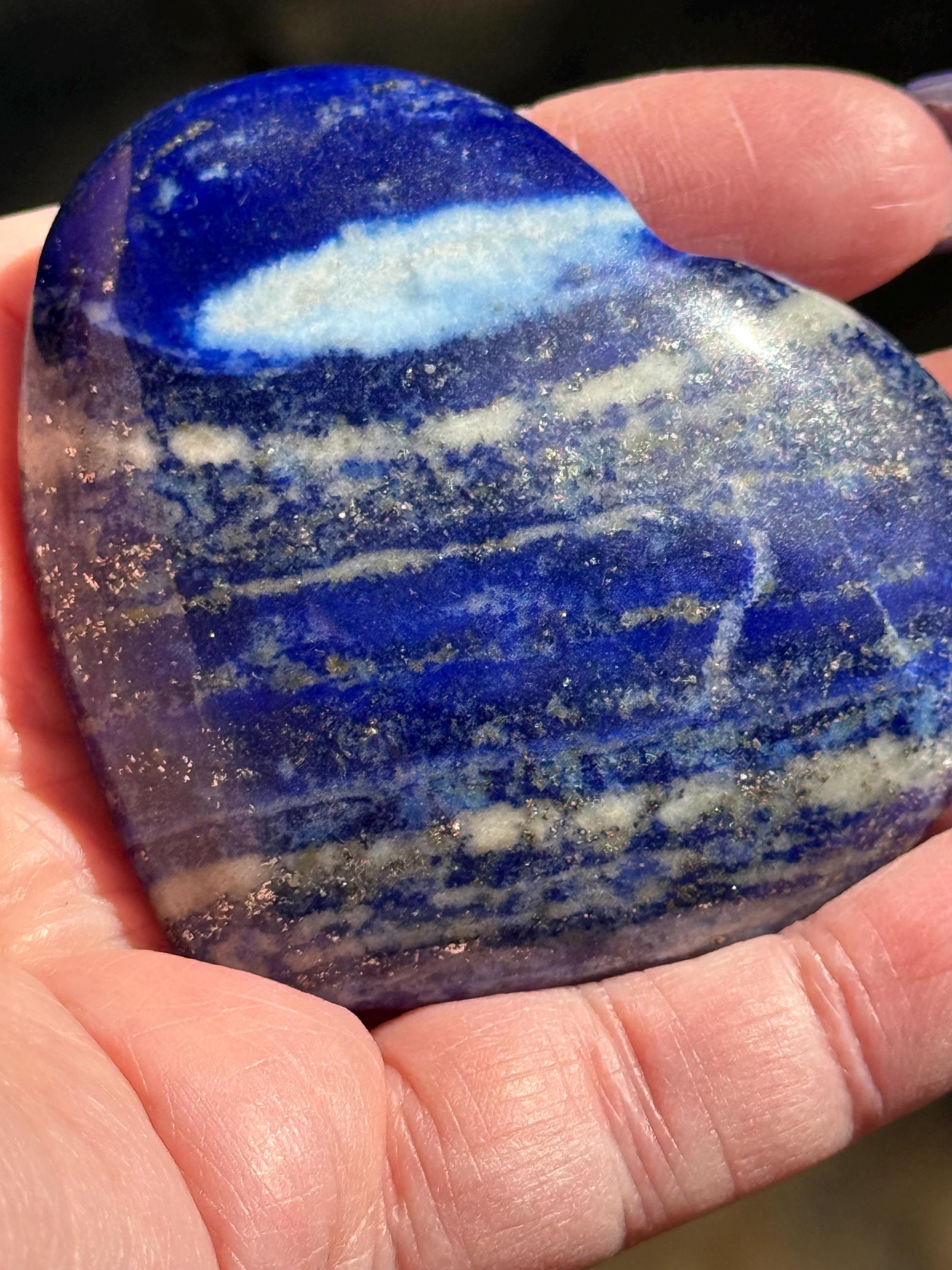 Lapis Lazuli Heart, gold pyrite flash, 2.5”, high vibration crystal healing, altar