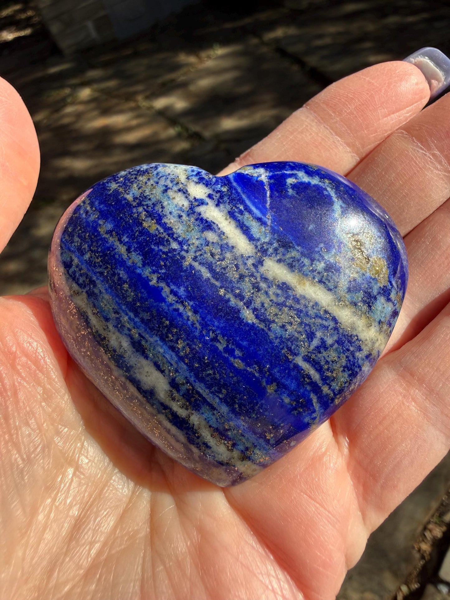 Lapis Lazuli Heart, gold pyrite flash, 2.5”, high vibration crystal healing, altar