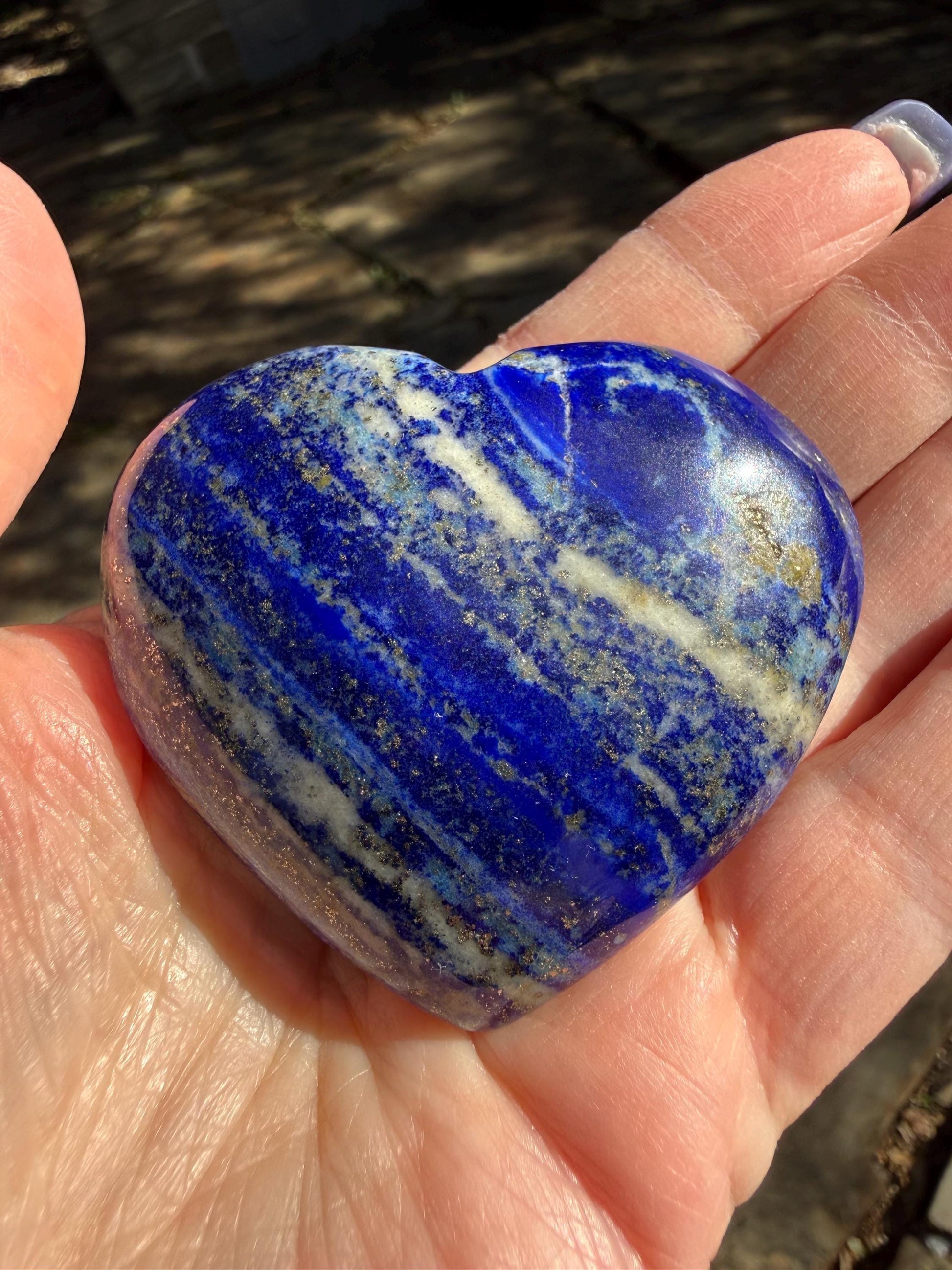 Lapis Lazuli Heart, gold pyrite flash, 2.5”, high vibration crystal healing, altar