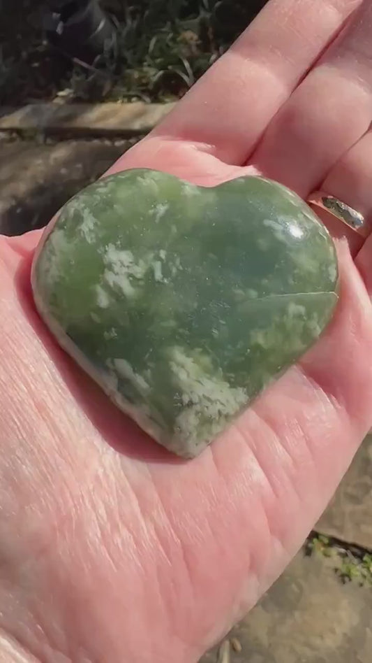 Grape Jade Heart Palm Stone, New, 2”, Crystal healing, gift, high vibration crystals