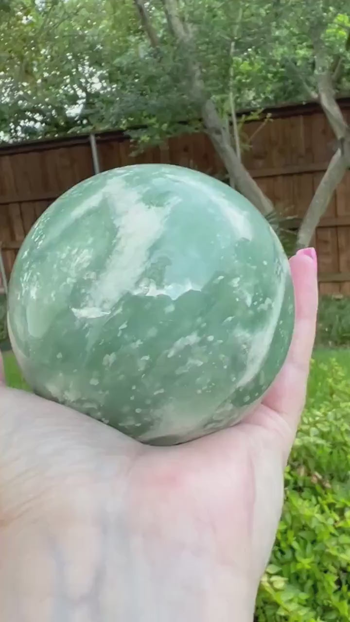 Large Grape Jade Sphere, New, 10.5”, Crystal healing, gift, high vibration crystals