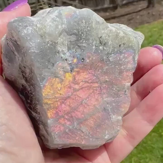 Labradorite Freeform Rough Chunk Specimen, gorgeous rainbow orange-fire flash, New, Gift