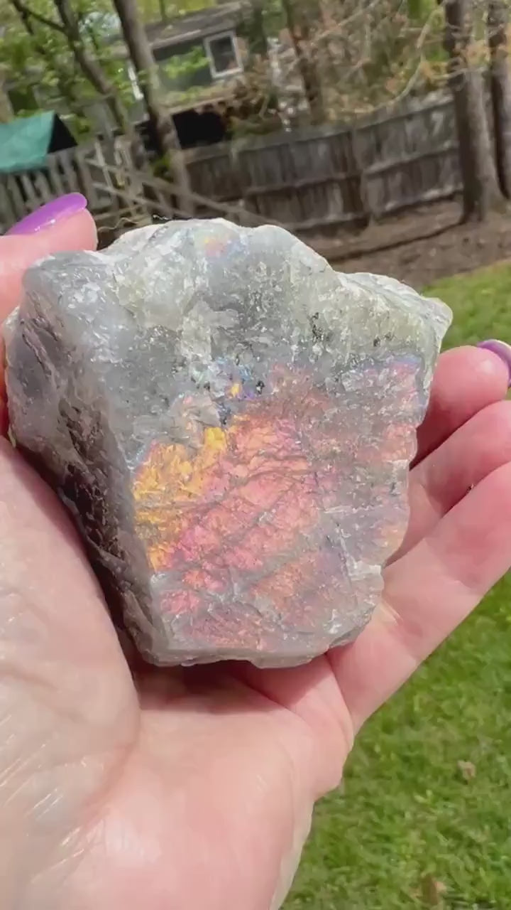 Labradorite Freeform Rough Chunk Specimen, gorgeous rainbow orange-fire flash, New, Gift