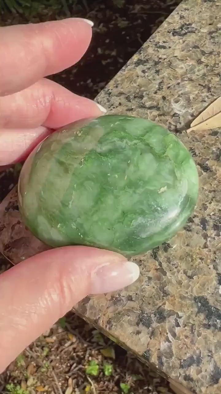 Nephrite Jade Palm Stone, Exquisite, approx 2.5”, gift, new in shop, healing crystals