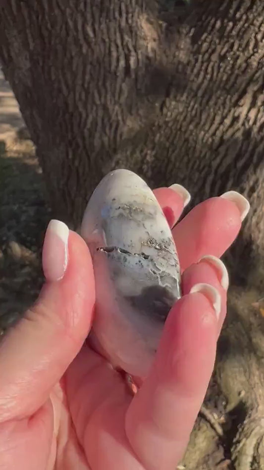 Merlinite Dendritic Druzy Agate Polished palm, 2.4”, meditation, gifts