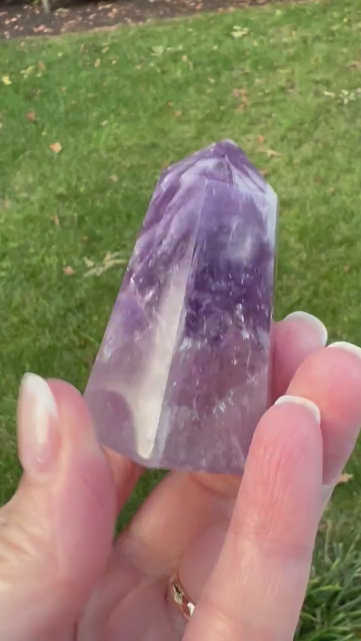 Amethyst Tower, New, Brazil, 2.5”, high vibration crystals, gift, altar, crystal healing