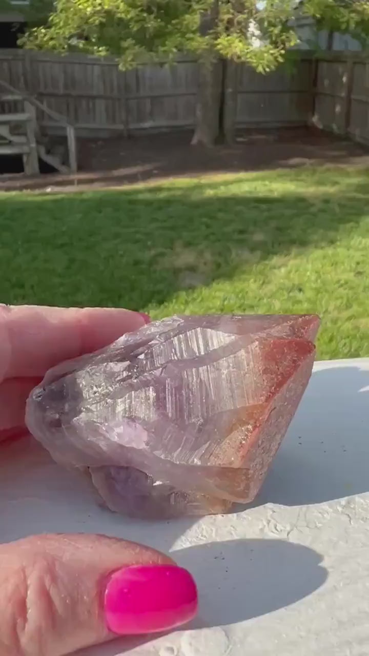 Red Cap Amethyst Point, new, Brazil, crystal healing, high vibration crystals, gifts, palm stone