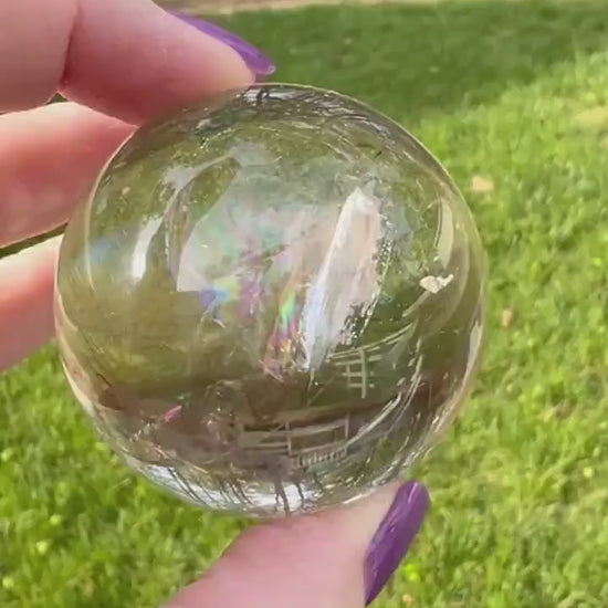 Smoky Lemurian Rainbow Sphere, 6.25” around, New, rainbows, high vibration crystals, Unicorn Rain, gifts