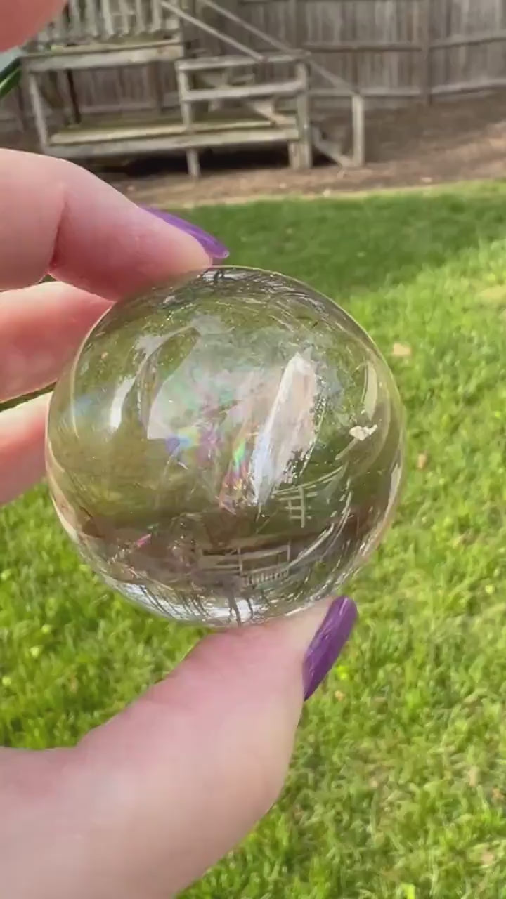 Smoky Lemurian Rainbow Sphere, 6.25” around, New, rainbows, high vibration crystals, Unicorn Rain, gifts